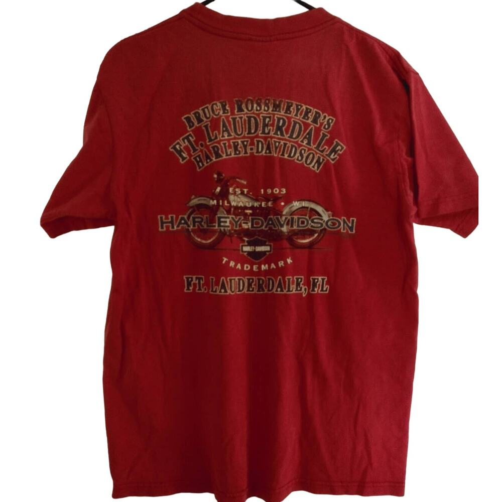 Harley‎ Davidson T Shirt Red Bruce Rossmeyer Ft. Lauderdale Women's Size Large